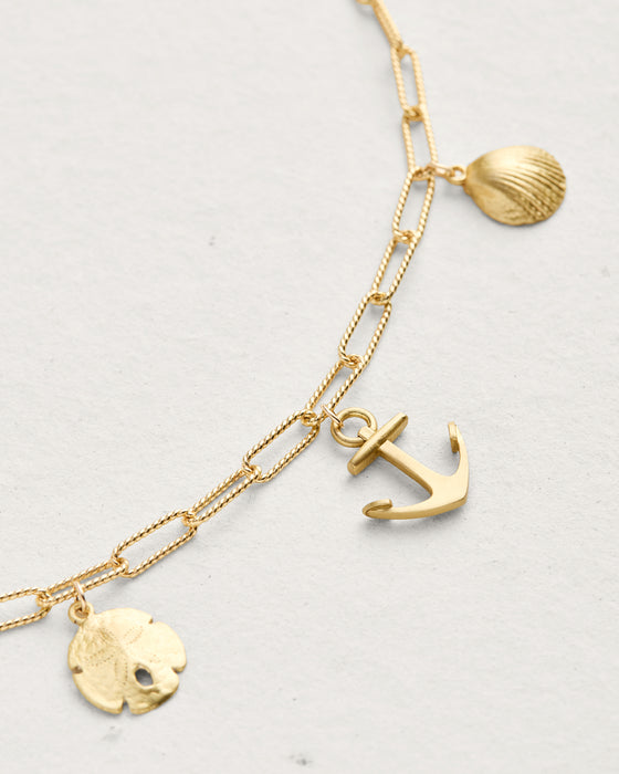 Charm Necklace with Shells, Anchor & Medallion