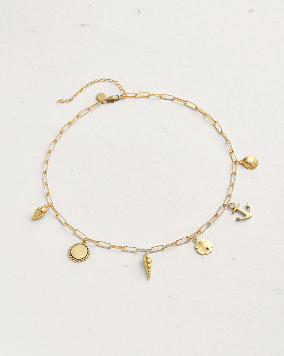 Charm Necklace with Shells, Anchor & Medallion