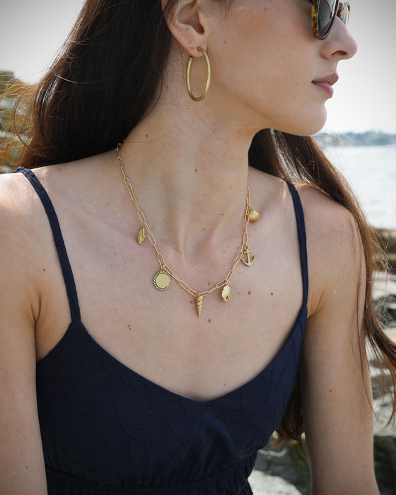 Charm Necklace with Shells, Anchor & Medallion